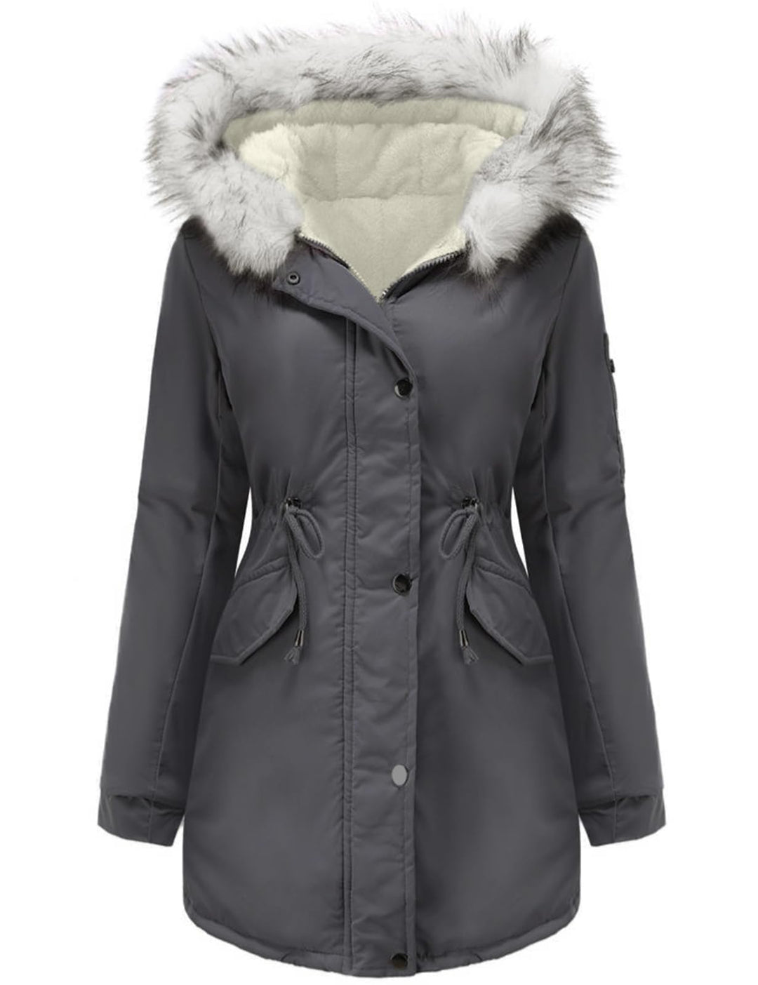 Tuopuda Winterjacke Damen Lang Wintermantel Warm Winter Jacke mit Kapuze Reissverschluss Parka Fleec