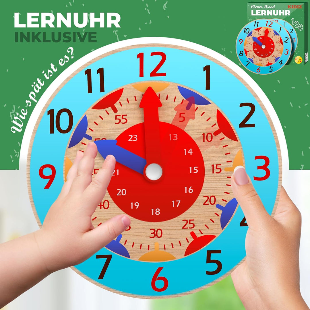 KIDIZ® Lernturm für Kinder ab 1 Jahr inkl. Lernuhr | 3-stufig Höhenverstellbarer Tritthocker aus Kie