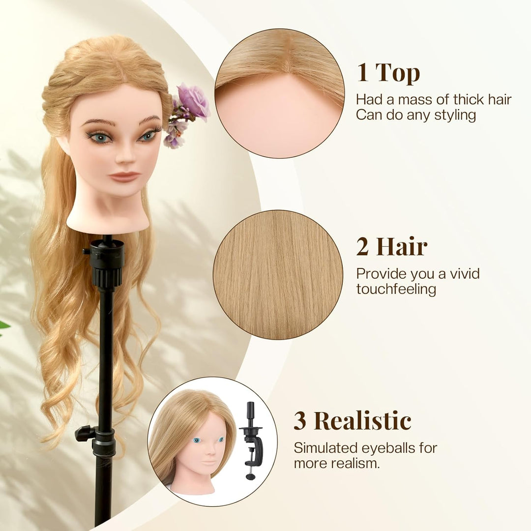 Neverland Frisierkopf 60% Echthaar Friseurkopf 24 Zoll Trainingsköpfe für Friseure Übungskopf Friseu