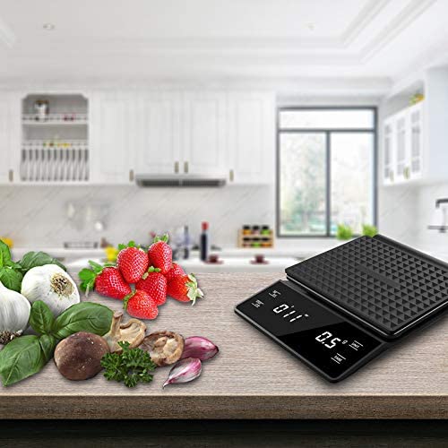 Kaffeewaage mit Timer, 3kg/0.1g Kaffeewaage Elektronische Küchenwaage, Digitale Kaffee Skala mit LED