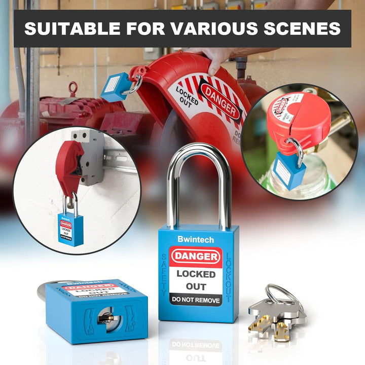 Bwintech 10 Stück 38MM verschlüsselt verschiedene blau Sicherheitsvorhängeschloss Lockout Tagout Sch