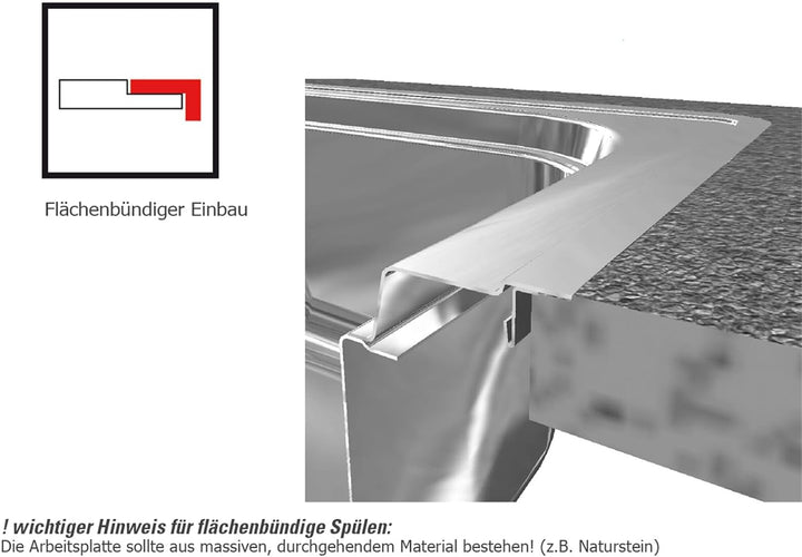 HDX 214 860x510mm, reversibel, Edelstahl gebuerstet, 3 1/2' Integral,mit Druckknopfventil, mit verde