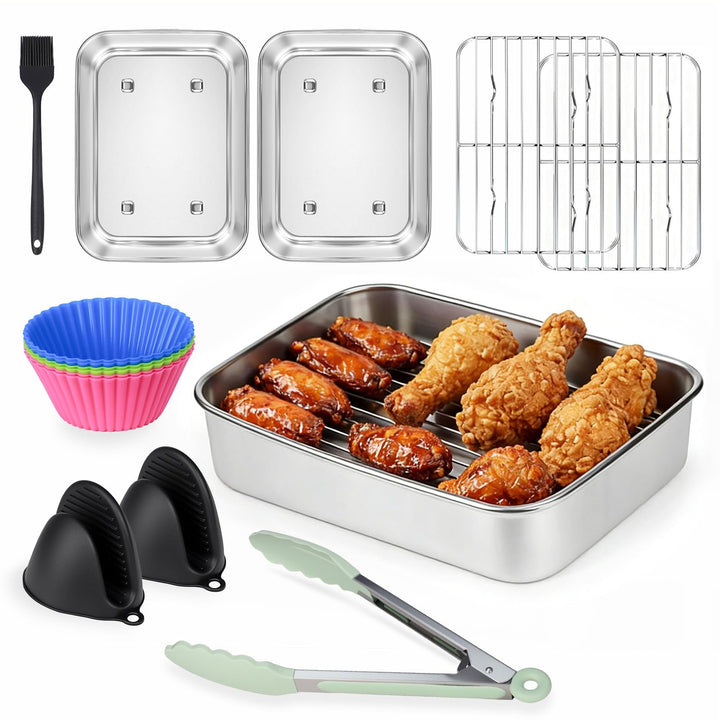 Airfryer Zubehör Set, Edelstahl 304 Auflaufform & Grillroste für Ninja AF400EU, AF451EU, AF500EU, DZ