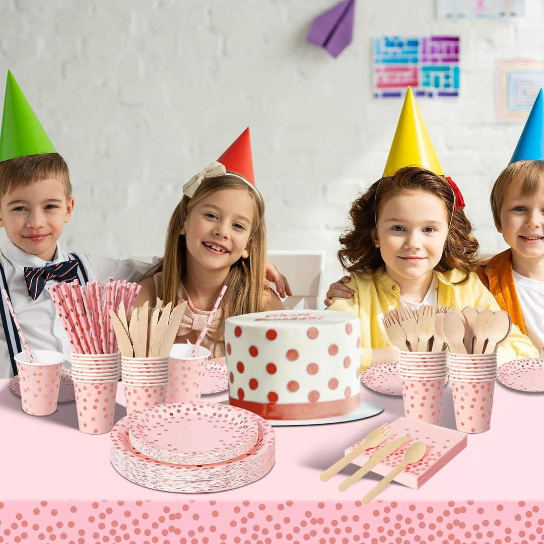 141 Stück Rosegold Partygeschirr, Pappteller Kindergeburtstag Set, Geburtstag Party Geschirr, Party