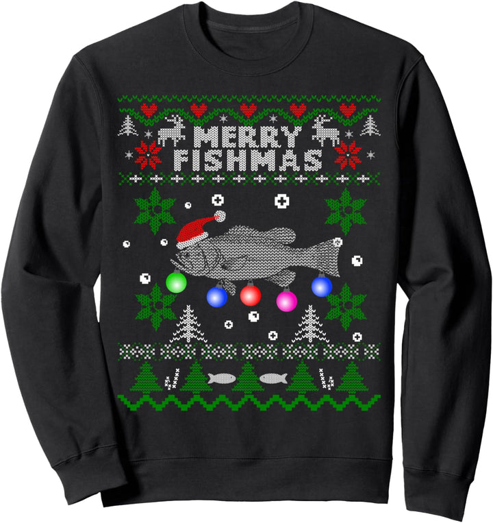 Merry Fishmas Ugly Christmas Fishing Gifts Grosser Mund Bass Sweatshirt