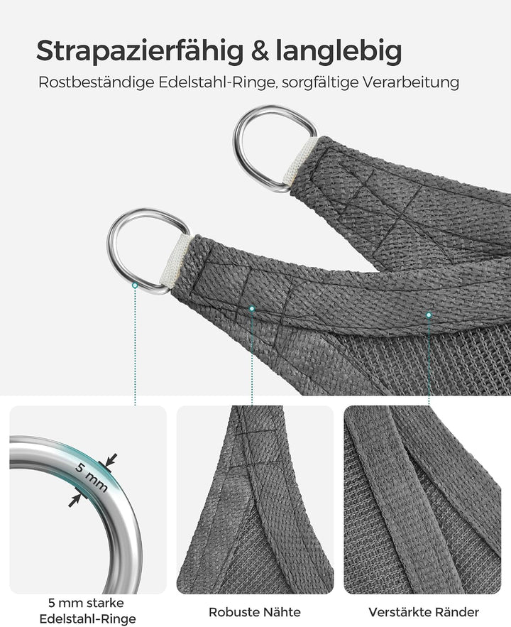 SONGMICS Sonnensegel 4 x 4 m, Sonnenschutz aus HDPE-Gewebe, luftdurchlässig, wasserdurchlässig, für