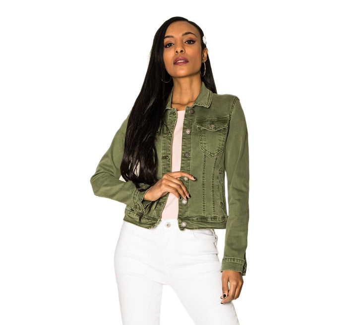 Nina Carter J212 Damen Jeansjacke Übergangsjacke Leichte Waschungseffekt Denim Casual Jacke M Khaki