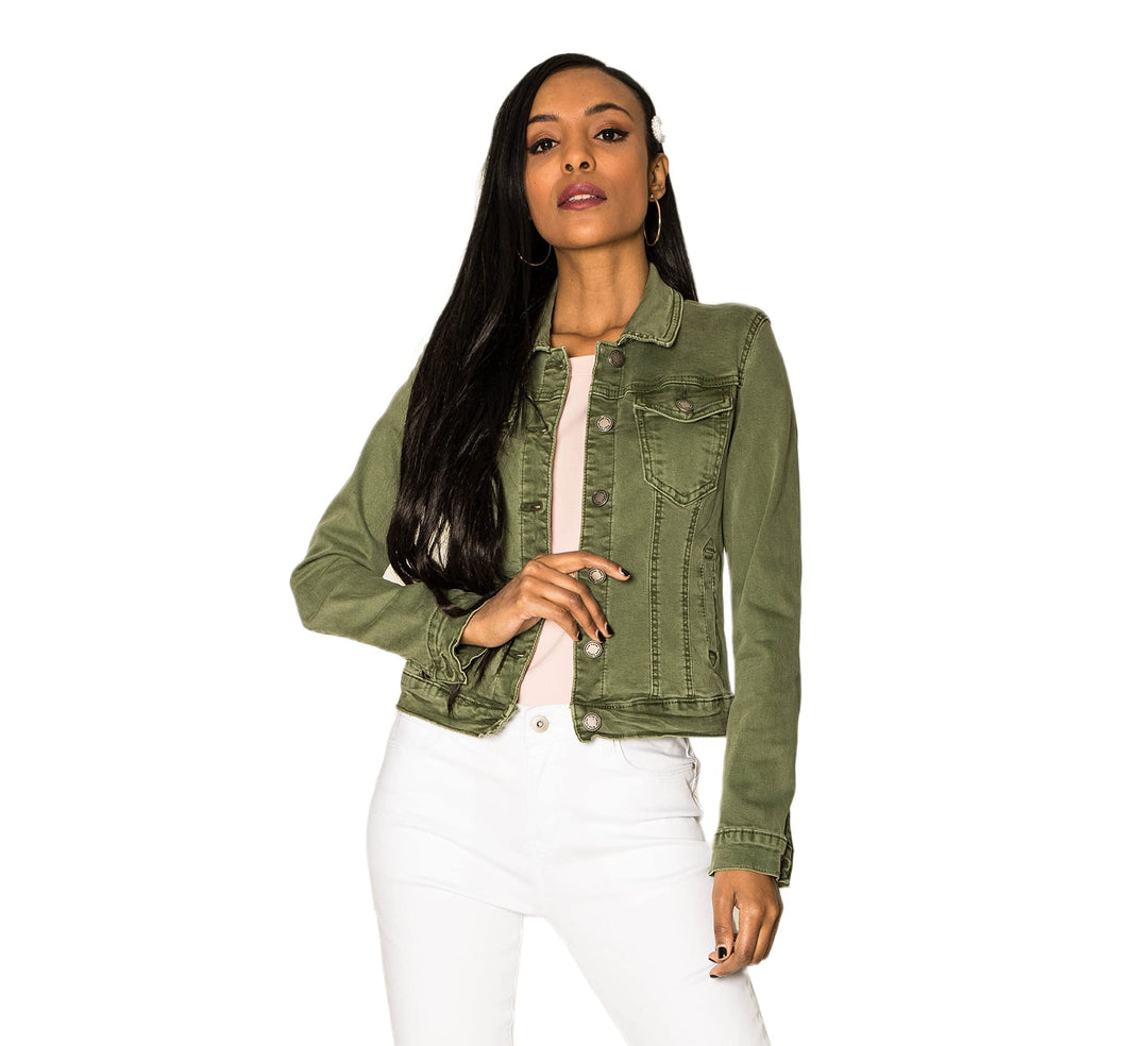 Nina Carter J212 Damen Jeansjacke Übergangsjacke Leichte Waschungseffekt Denim Casual Jacke S Khaki