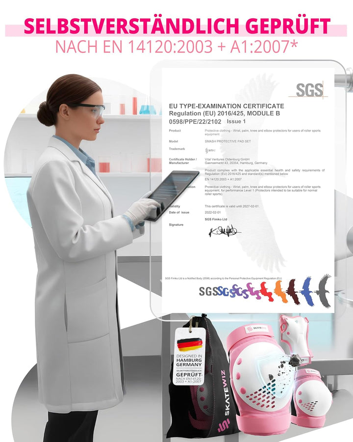 SKATEWIZ Skate Protektoren für Kinder & Erwachsene in 6 Farben - Knieschützer Kinder Set [6pc] SMASH