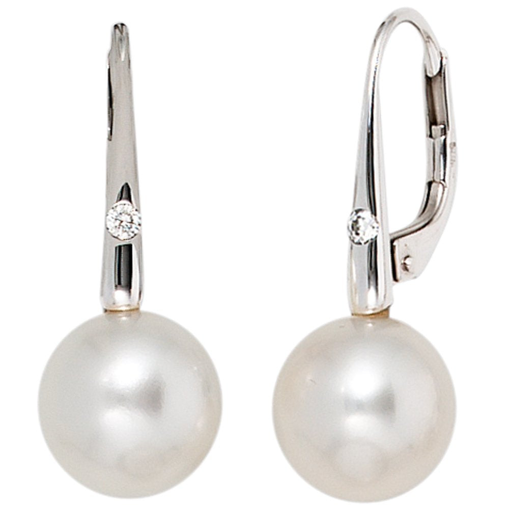Jobo Damen-Ohrhänger aus 585 Weissgold mit Perlen und 2 Diamanten