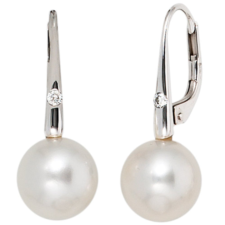 Jobo Damen-Ohrhänger aus 585 Weissgold mit Perlen und 2 Diamanten