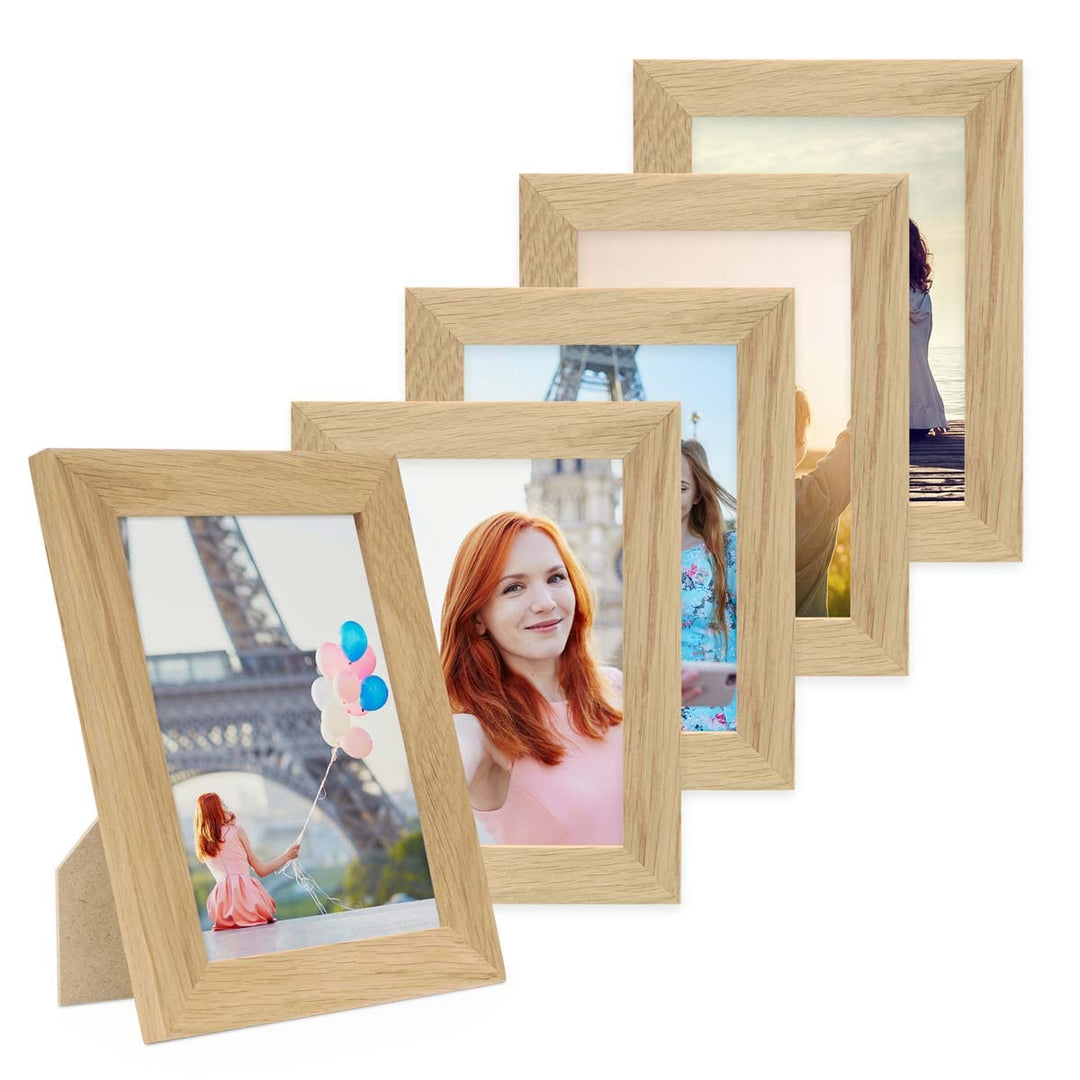 PHOTOLINI Bilderrahmen 13x18 Holz Eiche, 5er Set breite Bilderrahmen 18x13, Fotorahmen 13 x 18 Holz