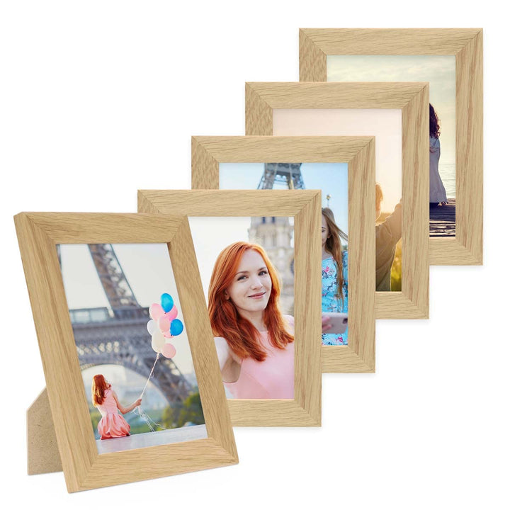 PHOTOLINI Bilderrahmen 13x18 Holz Eiche, 5er Set breite Bilderrahmen 18x13, Fotorahmen 13 x 18 Holz