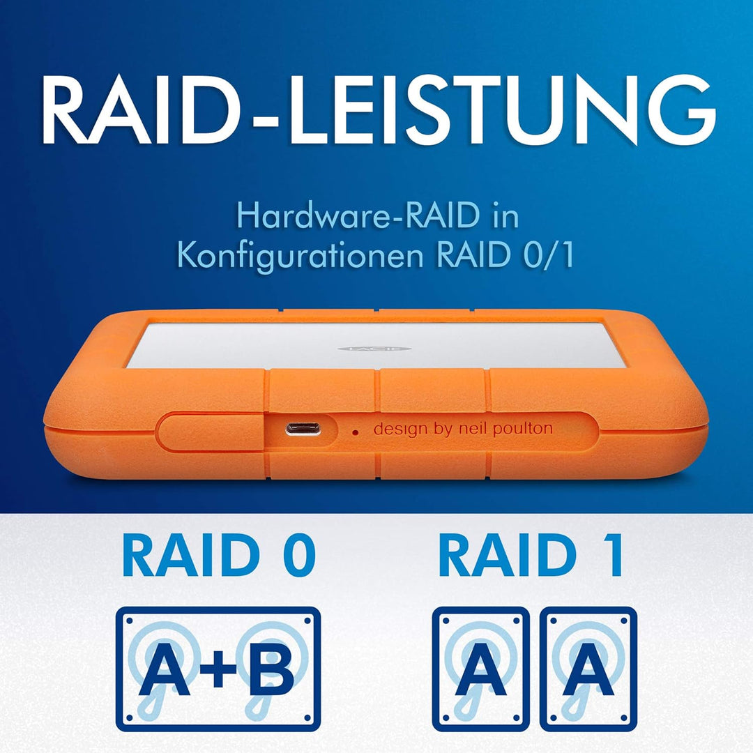 LaCie Rugged Raid Shuttle 8TB externe Festplatte, tragbare HDD - USB-C USB 3.0, Drop Shock Staub Was