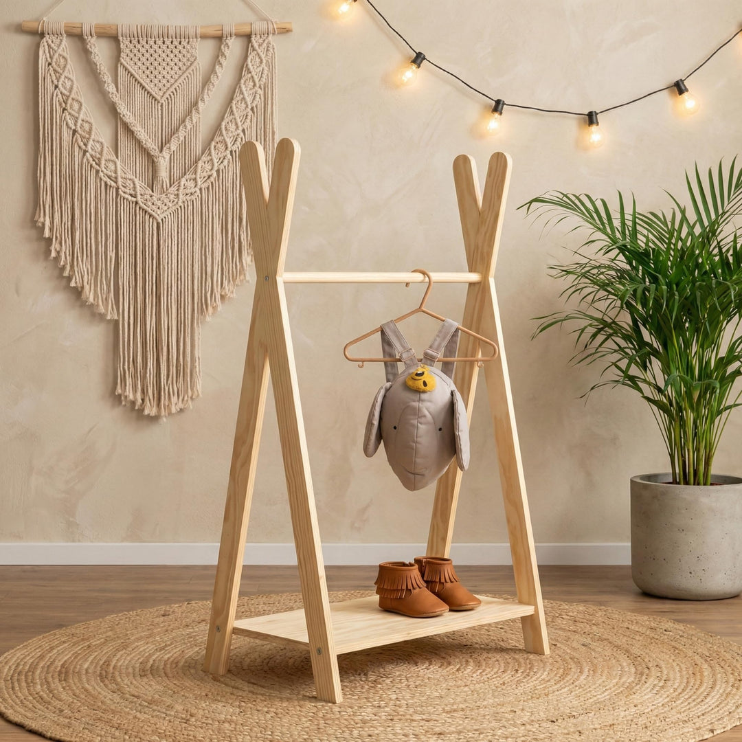 smartwood TIPI M - Kleiderständer für Kinder, Montessori Kindergarderobe mit Ablage - 3 Grössen, Nat
