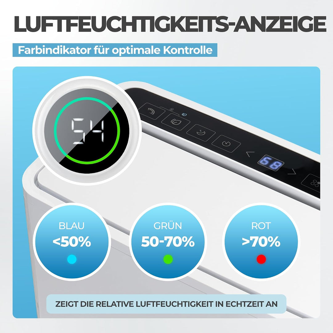 KLAMER Luftentfeuchter elektrisch 20L, WiFi App, HEPA Filter, 440W | Touch &amp; App-Steuerung, Automati