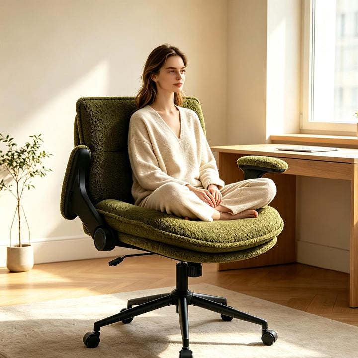 IWMH Bürostuhl mit Armlehne &amp; Rollen, Breiter Schreibtischstuhl Schneidersitz Verstellbaren, Ergonom