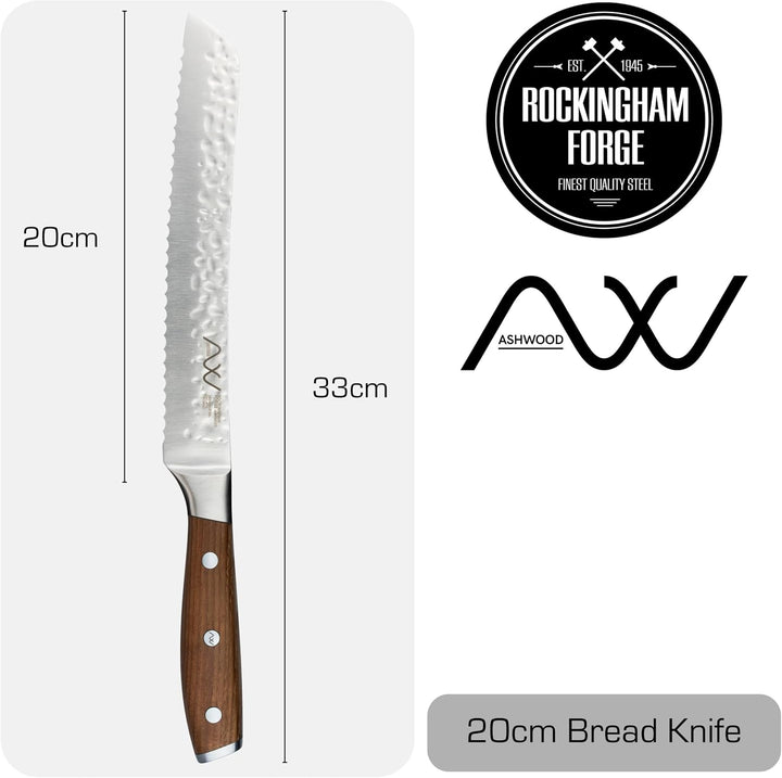Rockingham Forge Ashwood 20 cm Brotmesser Wellenschliff – Professionelles Kochmesser Ultrascharfe Kl