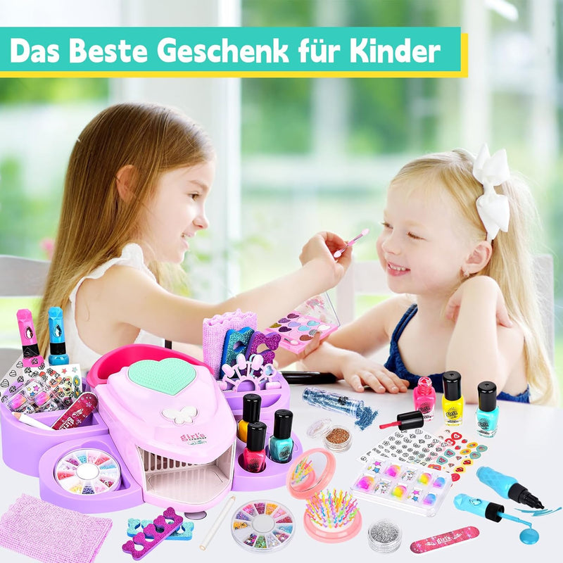 Herefun Nagelstudio Kinder Mädchen, Geschenke Set für Mädchen, Nageldesign Kinder Geschenke, Schmink