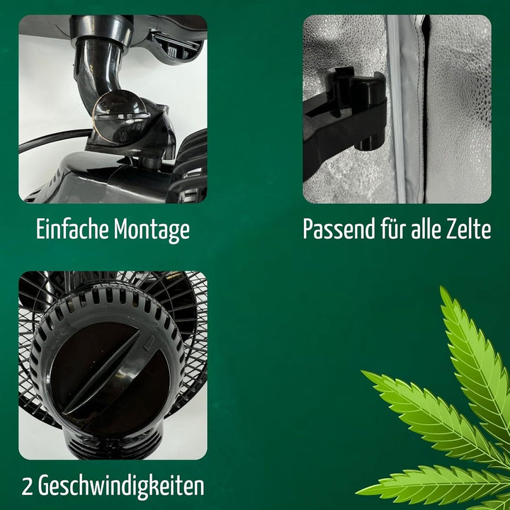 Grow Ventilator Oszillierend, 20 W Clip Ventilator Klemmbar, Ideal für Grow Zelt (2 Stück), 2 Stück