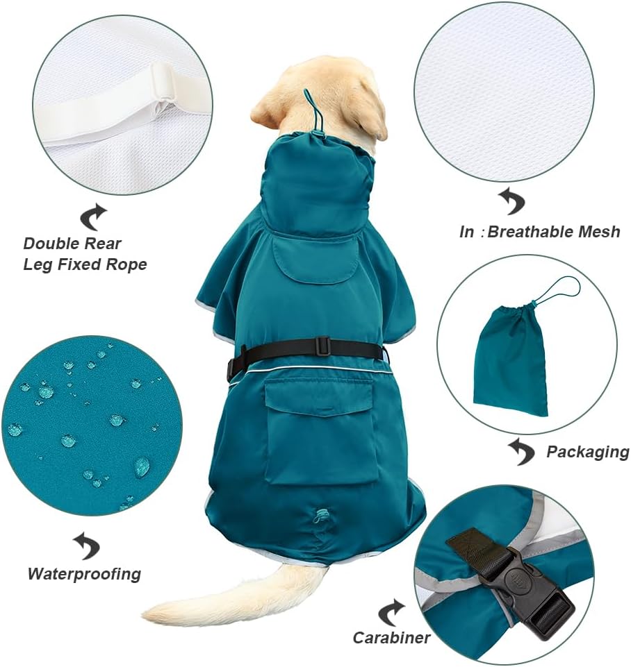 Hunde-Regenmantel mit Kapuze, Wasserdicht, Verstellbar, Leicht, für Kleine, Mittlere und Grosse Hund