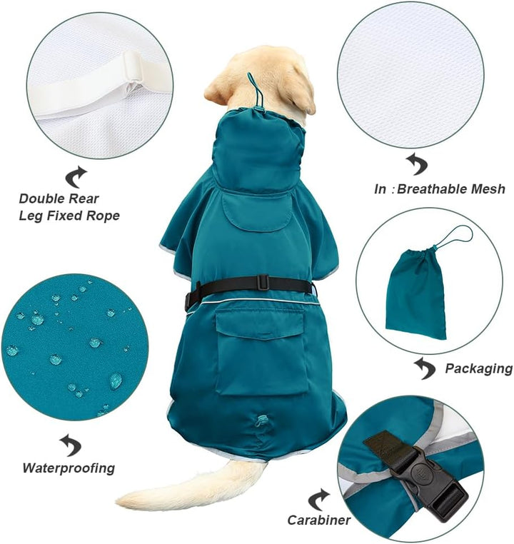 Hunde-Regenmantel mit Kapuze, Wasserdicht, Verstellbar, Leicht, für Kleine, Mittlere und Grosse Hund