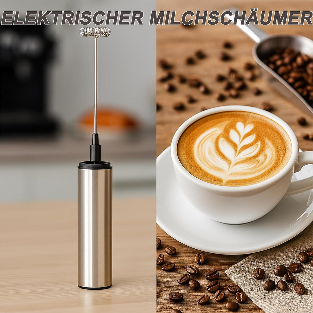 Milchaufschäumer Stab - Elektrischer Schneebesen, USB 800mah, 3 Aufsätzen 2 Geschwindigkeiten, Milch