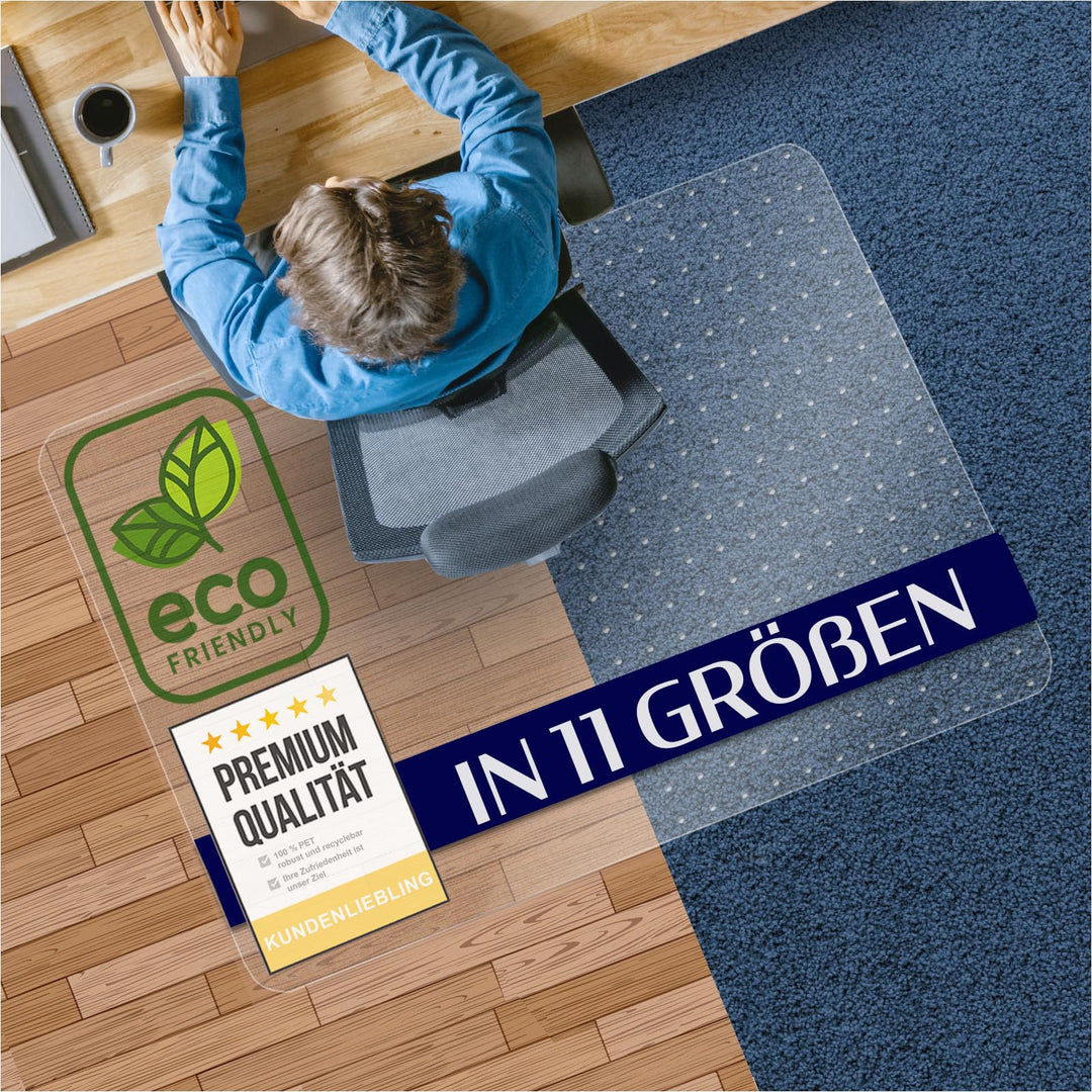 Bodenschutzmatte aus PET - transparente Schutzmatte für Hartböden - 100% recyclebar - nachhaltige Bü