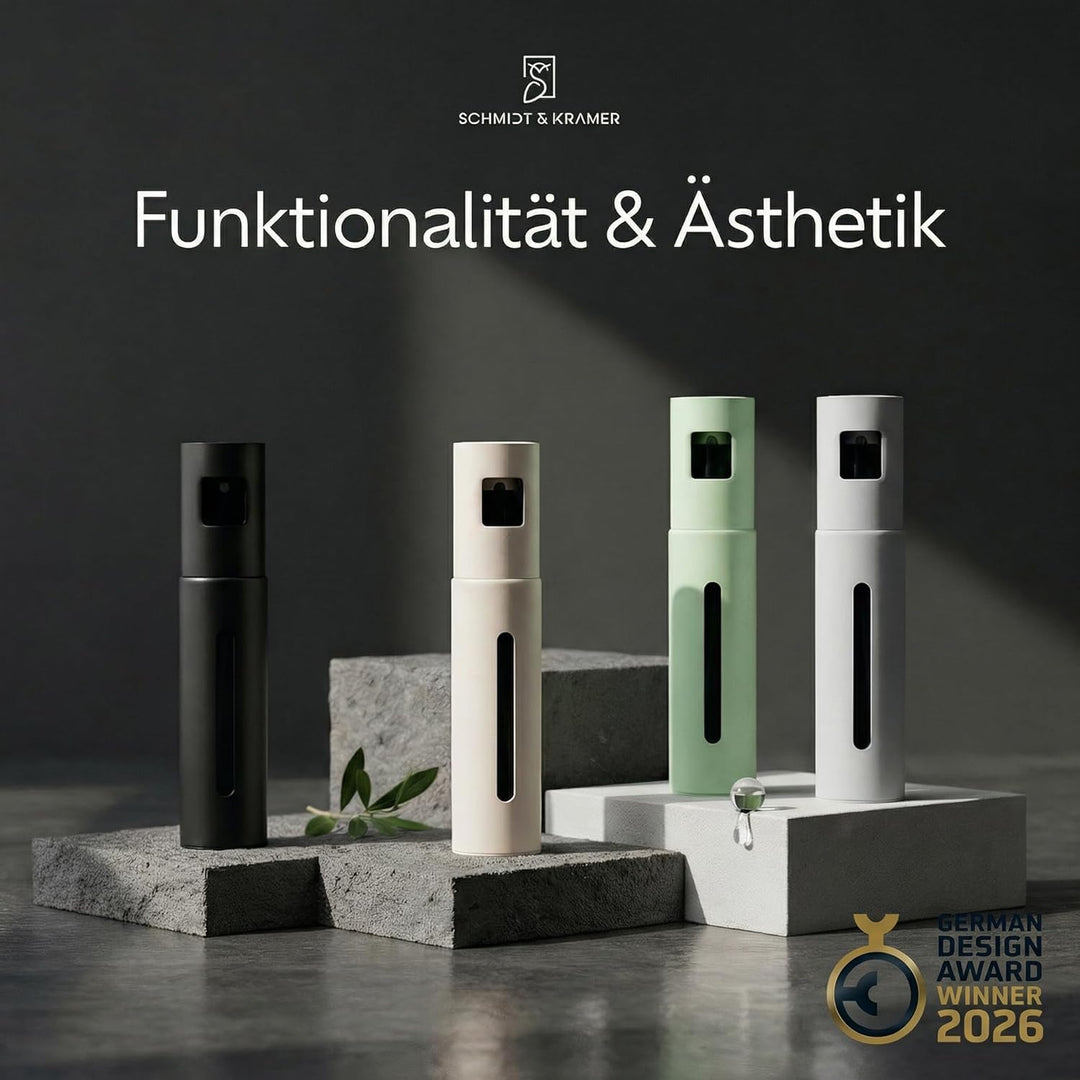 Schmidt & Kramer Ölsprüher I hochwertige Öl-Sprühflasche aus Edelstahl & Glas, für gesundes Kochen I
