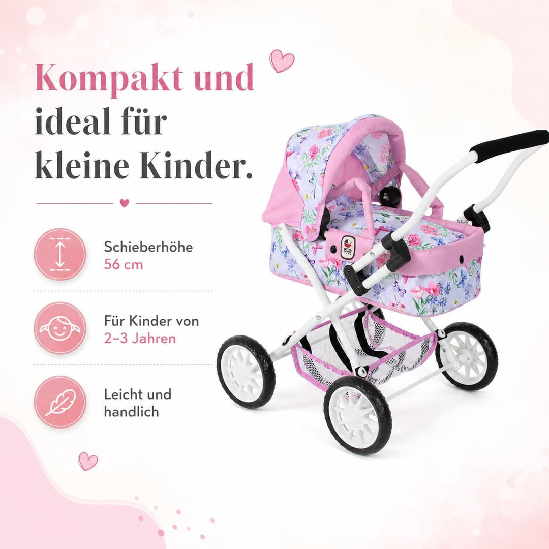 Bayer Chic 2000 - Puppenwagen Smarty, Kleiner Puppenwagen für Kinder ab 2 Jahren, Flowers, rosa, 555