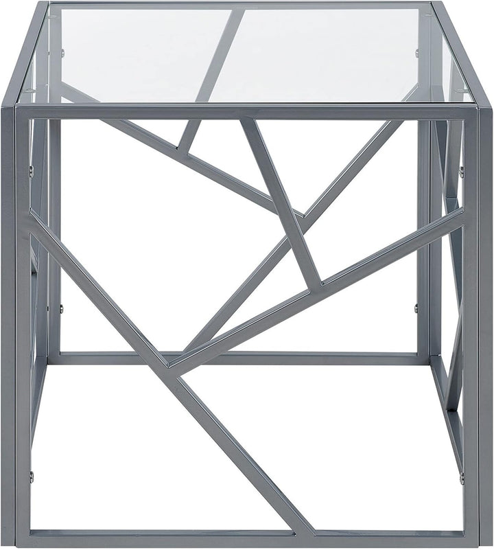 Quadratischer Beistelltisch industrielles Design Glas silber Orland