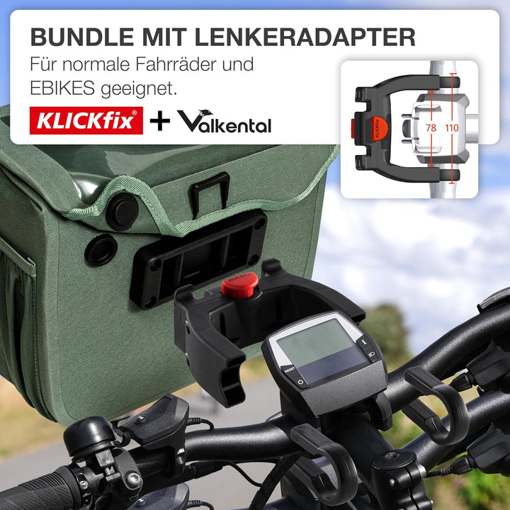 Valkental x KLICKfix Lenkertasche 7L mit Handyfach, für Ebike | 7L Volumen, praktische Lenkertasche