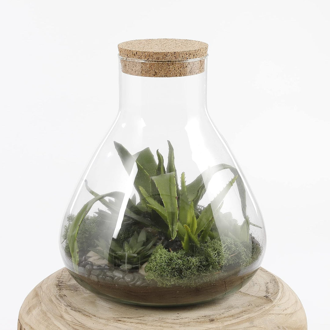 MICA Decorations Decorations Glas Terrarium Glasdose mit Korkverschluss Emily recyceltes Glas transp