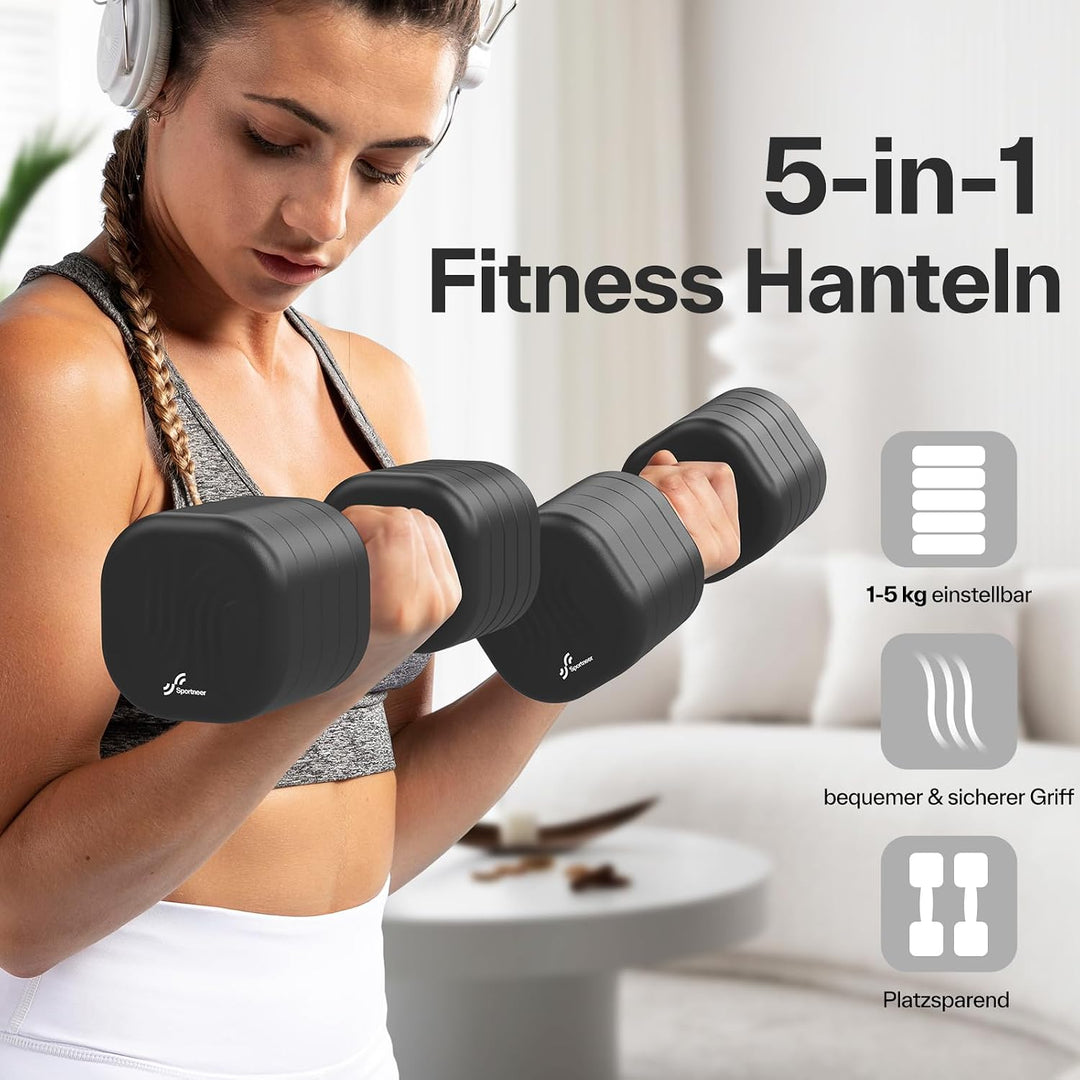 Sportneer Hanteln Frauen Set Verstellbare, Hanteln je 1–2,5/1-5 kg Gewichte | Hanteln Set mit rutsch