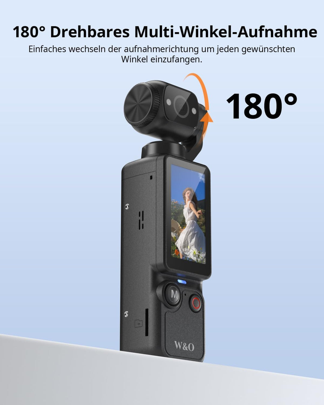 W & O 2,5K Vlog Kamera mit 180° Drehbarer Objektiv,Taschen Körperkamera Bodycam mit Audio&Video Aufn