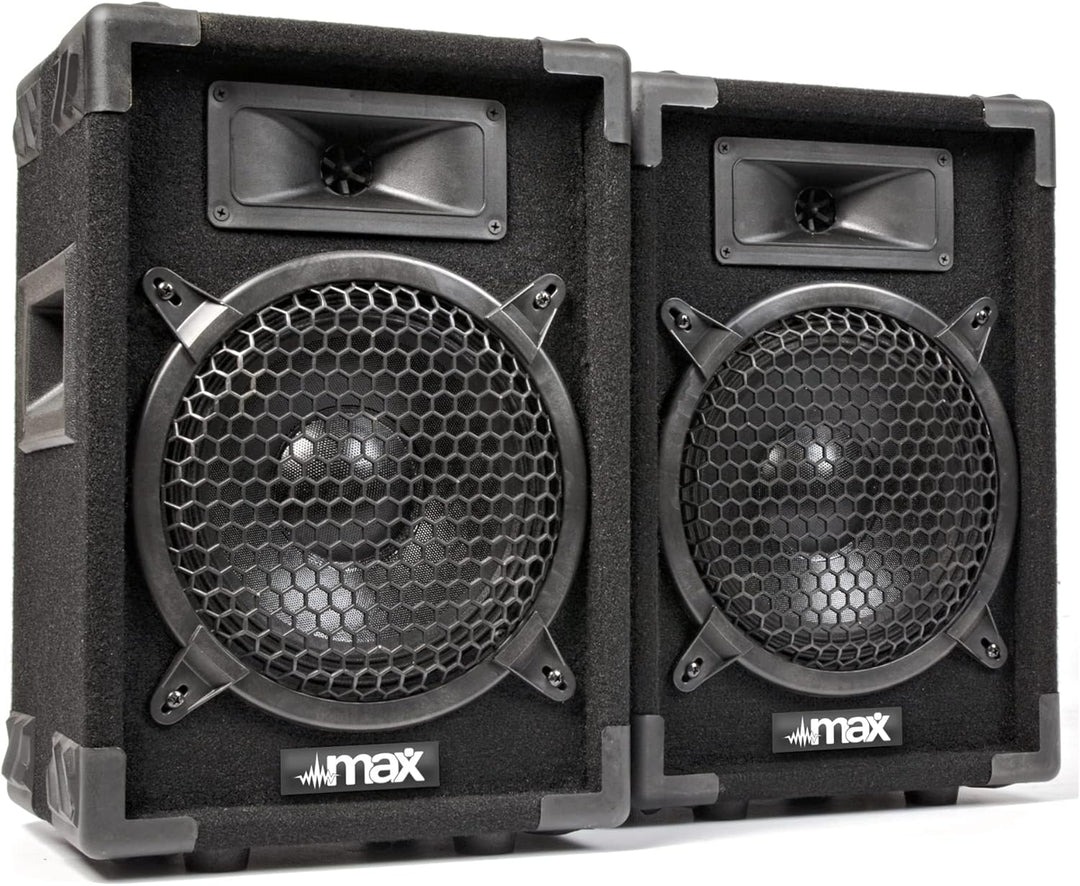 MAX MAX8 - Passives PA Lautsprecher Set, 400 Watt mit 8 Zoll Tieftöner, Partybox mit Griffe, Passive