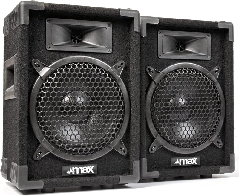 MAX MAX8 - Passives PA Lautsprecher Set, 400 Watt mit 8 Zoll Tieftöner, Partybox mit Griffe, Passive