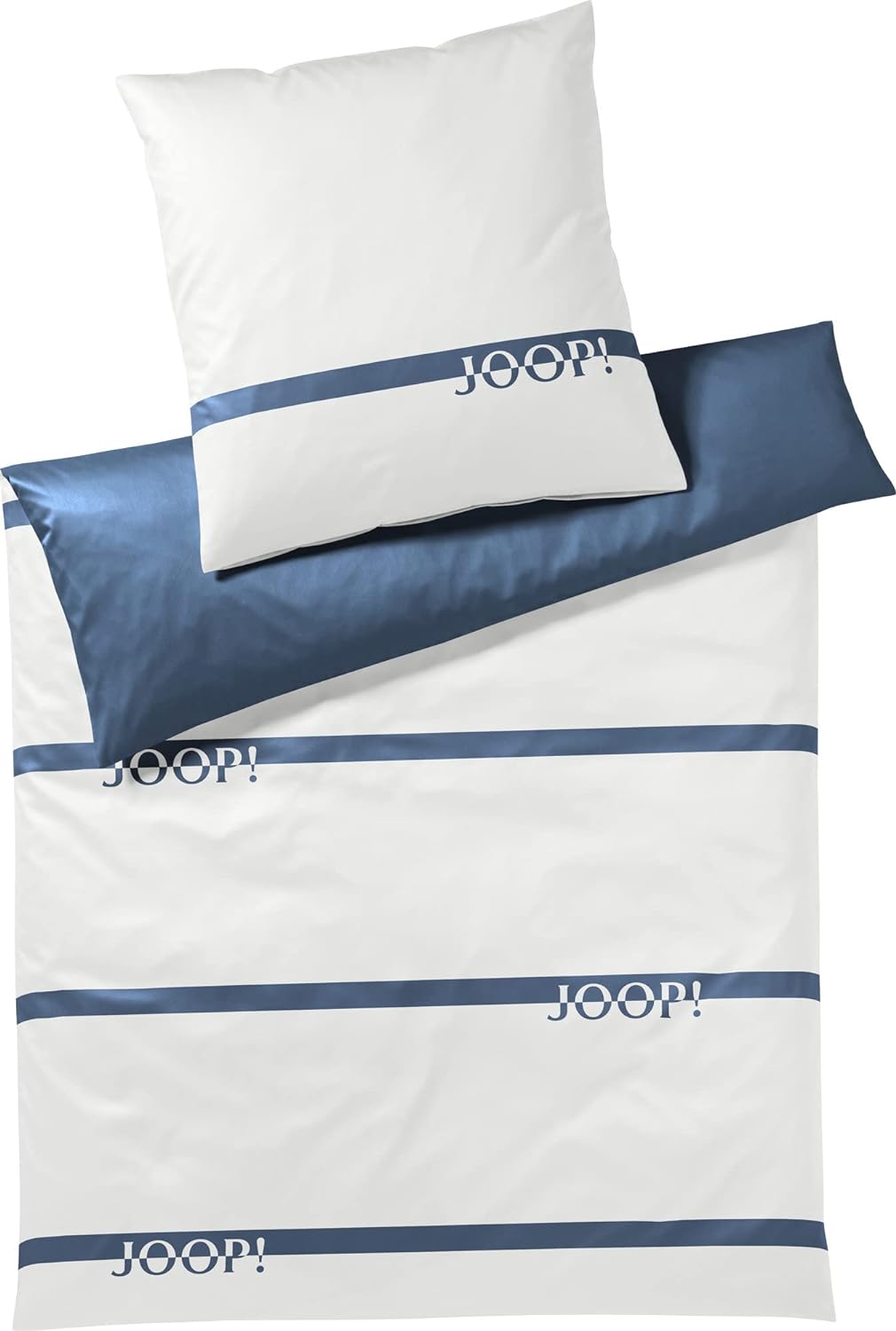 Joop! Wendebettwäsche Logo Stripes Mako-Satin blau Grösse 155x220 cm (80x80 cm) Aqua 155x220cm+80x80