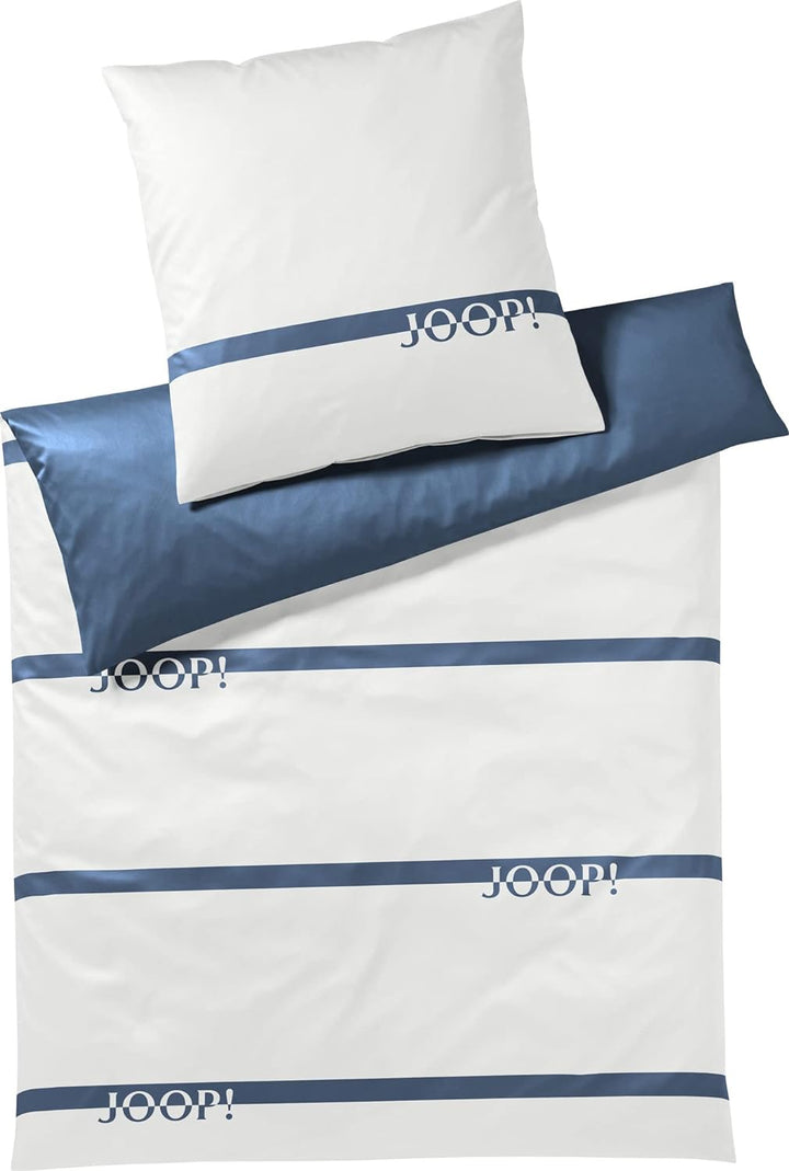Joop! Wendebettwäsche Logo Stripes Mako-Satin blau Grösse 155x220 cm (80x80 cm) Aqua 155x220cm+80x80
