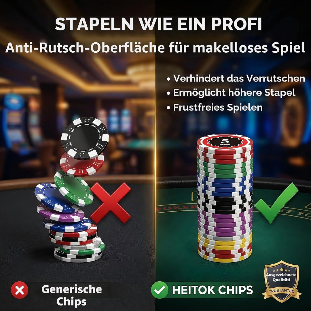 Poker-Set mit Wertigkeiten, 100 Stück 11,5-Gramm nummerierte Chips in Kartonverpackung von $1 bis $5