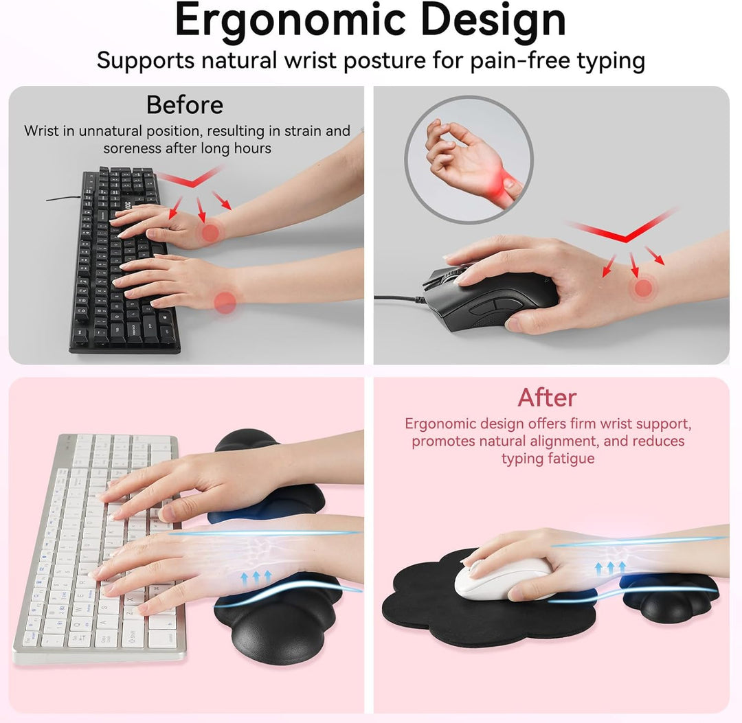 Memory‑Schaum Cloud Handballenauflage Tastatur‑Set, 4‑in‑1: Ergonomische Tastatur Handballenstütze &