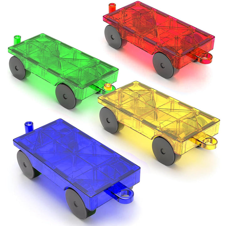 Magnetische Bausteine Auto Erweiterungsset, 4 Grüne & Gelbe Magnetbausteine für Kinder, Kompatibel m