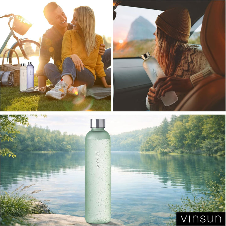 VINSUN Trinkflasche 650ml, 1000ml, 1500ml - auslaufsicher, Kohlensäure geeignet, BPA frei, Tritan -