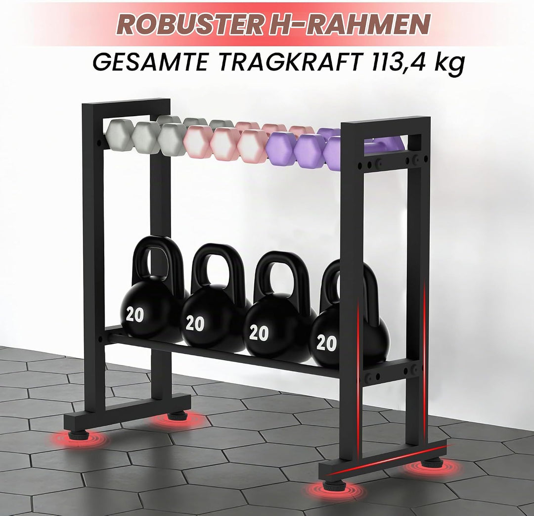 Verstellbarer 2-stufiger Hantelständer, 120kg Tragfähigkeit, Kompakter Heimfitness-Organizer für Han