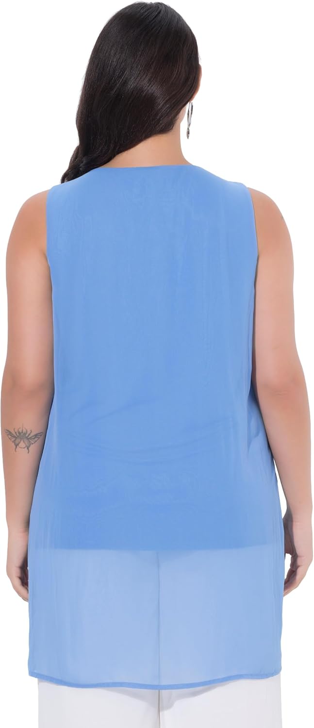 Ulla Popken Damen grosse Grössen Übergrössen Plus Size Longtunika, Ziersteine, A-Linie, Rundhals, är