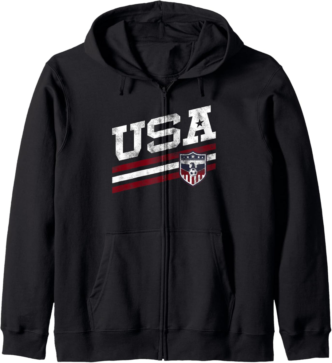 Trendy USA Red White Stripes Soccer Team Patch Logo Kapuzenjacke