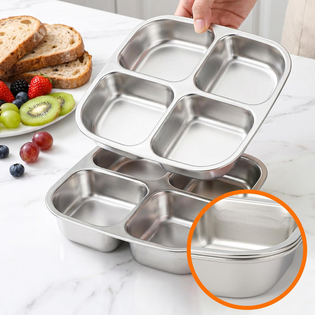 CSYY 2 Stück Edelstahl Snackboxen, 4 Fächern Lunchbox Wiederverwendbare Snack Behälter Leckdichte Be