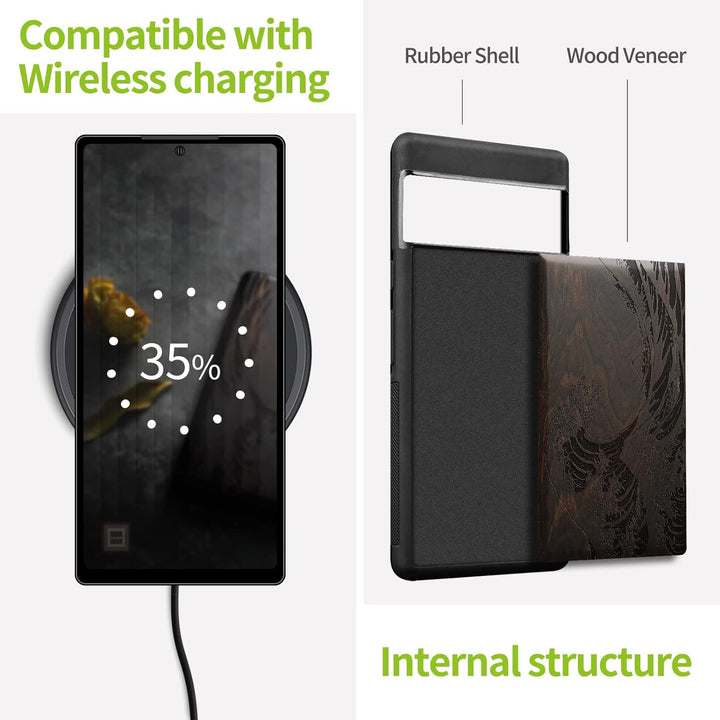 Carveit Handyhülle für Google Pixel 7 Case [Holz und TPU Silikon Hybrid hülle] Stossfeste Stossstang