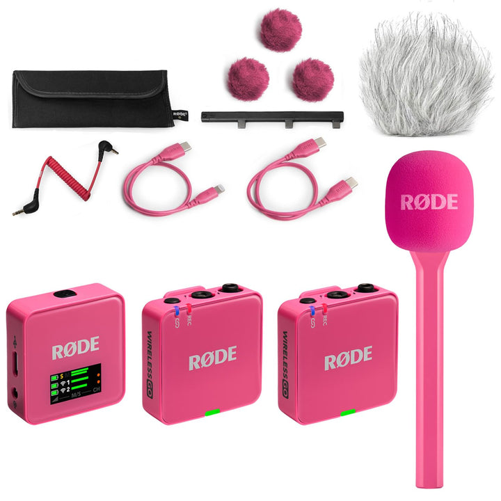 Rode Wireless GO Gen 3 Drahtloses 2-Kanal Mikrofon-Funksystem Pink mit Interview GO Handadapter Pink