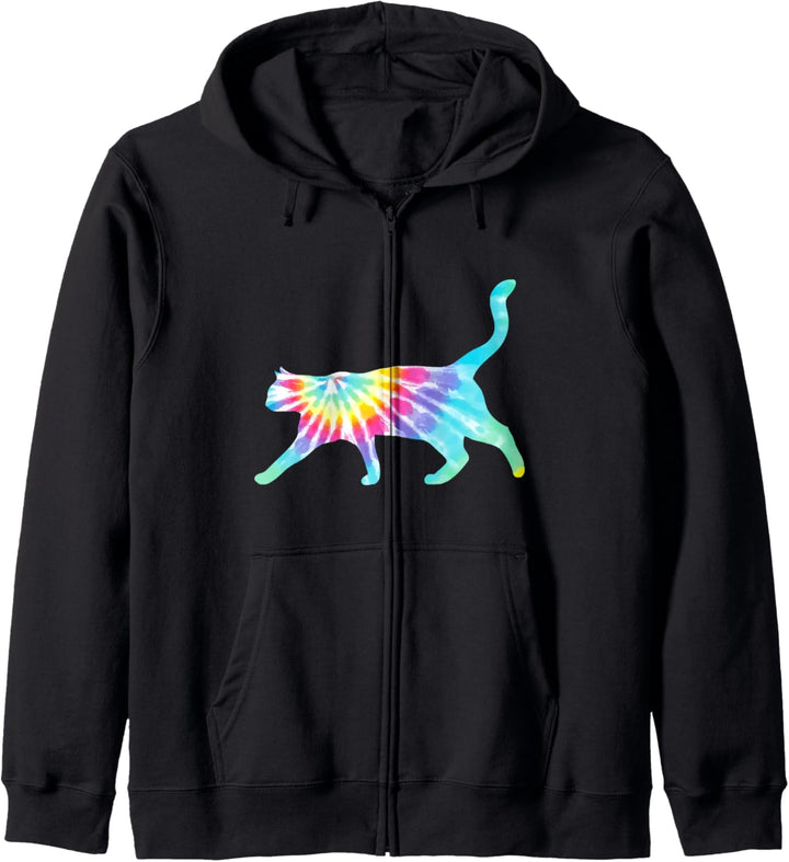 Süsses Kätzchen, buntes Batikdesign. Kapuzenjacke